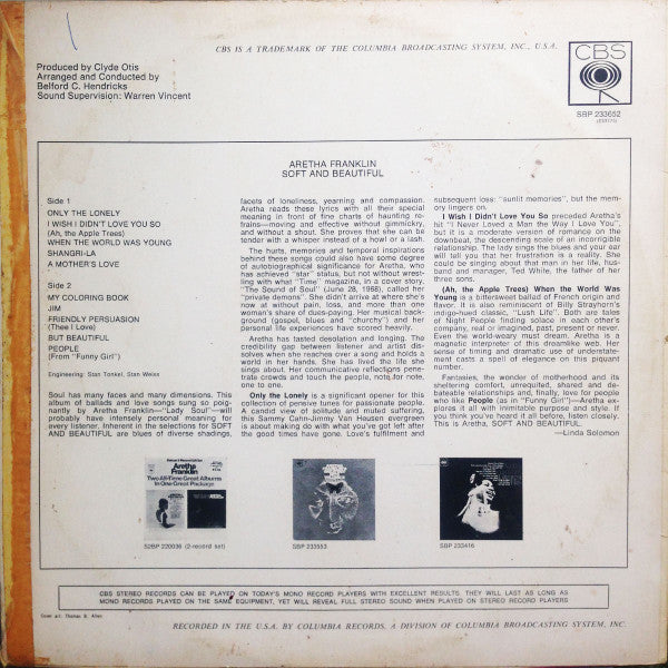 Aretha Franklin – Soft And Beautiful LP vinyl record, image 2 of 4