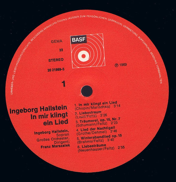 Ingeborg Hallstein – In Mir Klingt Ein Lied LP vinyl record, image 3 of 4