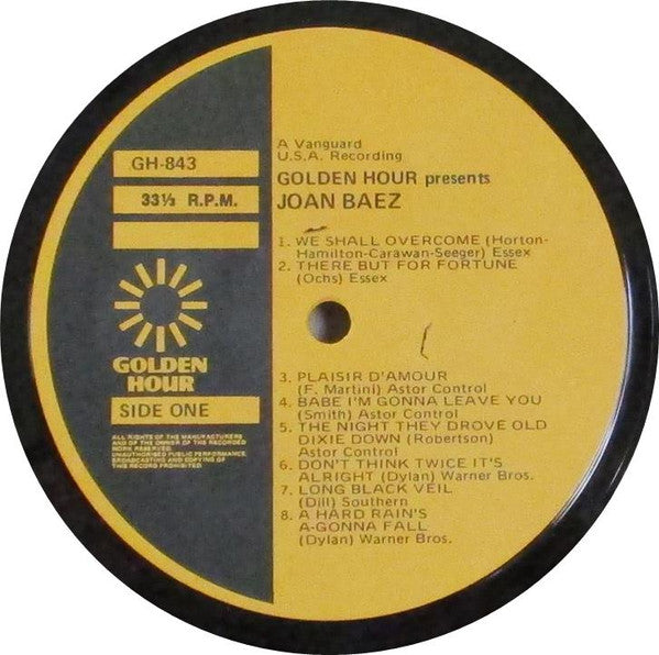 Joan Baez – Golden Hour Presents Joan Baez LP vinyl record, image 3 of 4