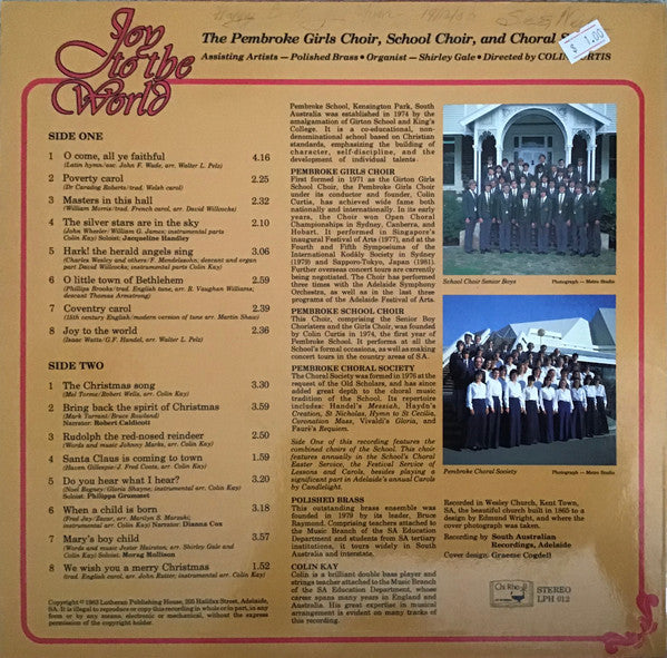 Pembroke Girls Choir, Pembroke School Choir, Pembroke Choral Society – Joy To The World LP vinyl record, image 2 of 4
