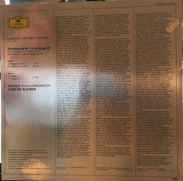 Ludwig van Beethoven, Wiener Philharmoniker, Carlos Kleiber – Symphonie Nr. 5 LP vinyl record, image 2 of 4