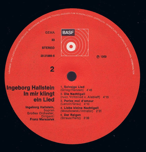 Ingeborg Hallstein – In Mir Klingt Ein Lied LP vinyl record, image 4 of 4
