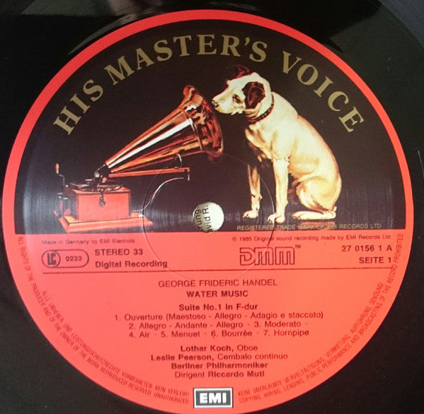 Georg Friedrich Händel, Riccardo Muti, Berliner Philharmoniker – Wassermusik / Water Music LP vinyl record, image 4 of 5