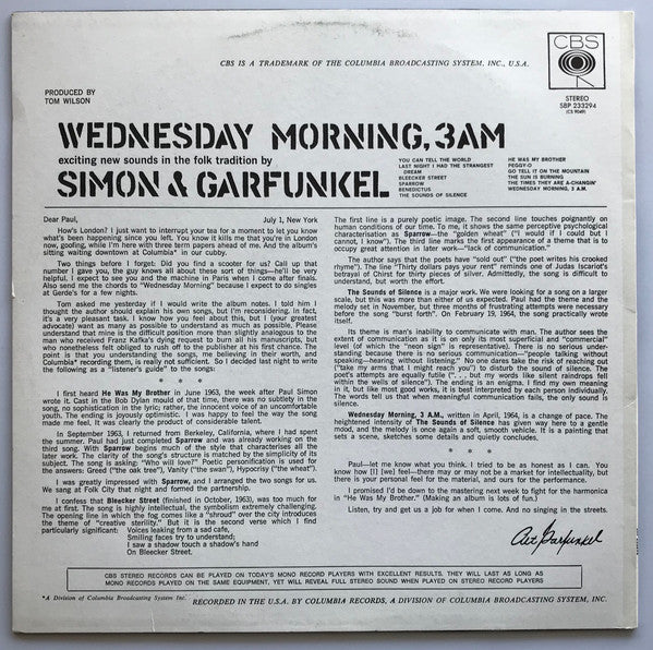 Simon & Garfunkel – Wednesday Morning, 3 A.M. LP vinyl record, image 2 of 4