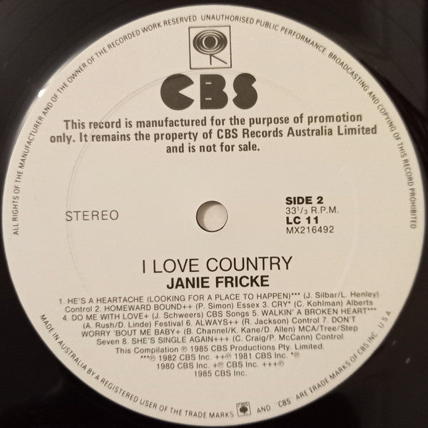 Janie Fricke – I Love Country LP vinyl record, image 4 of 4