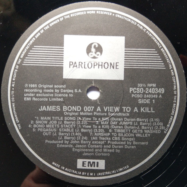 John Barry – A View To A Kill (Original Motion Picture Soundtrack) LP vinyl record, image 3 of 4