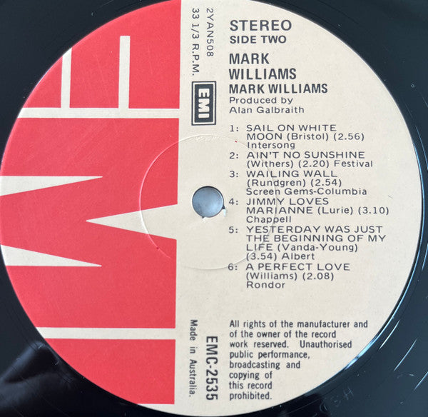 Mark Williams – Mark Williams LP vinyl record, image 4 of 4