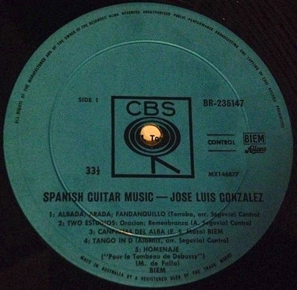 Jose Luis Gonzalez – Spanish Guitar Music LP vinyl record, image 4 of 4