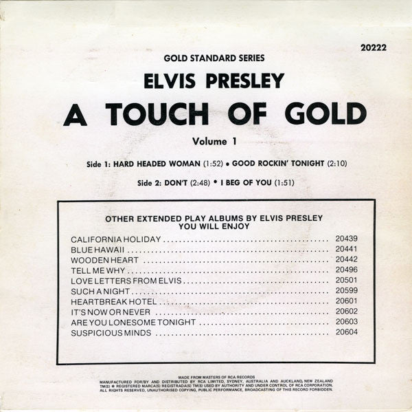 Elvis Presley – A Touch Of Gold Volume 1 7" vinyl record, image 2 of 4