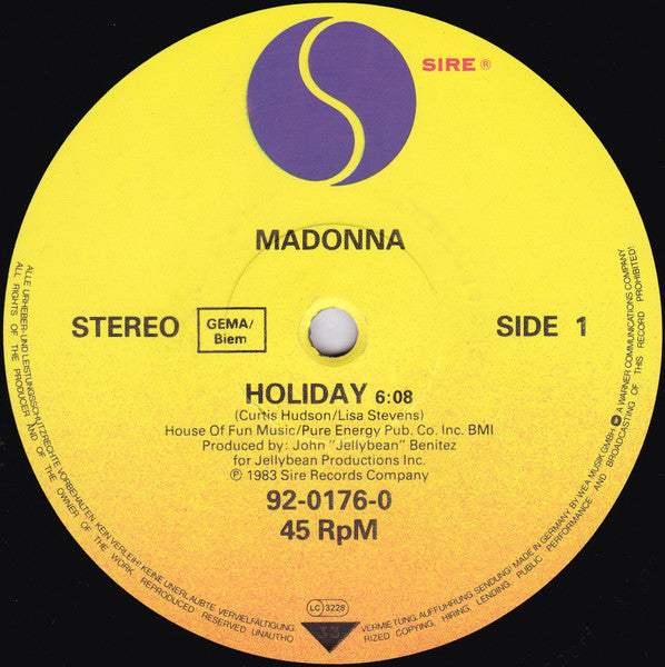 Madonna – Holiday 12" vinyl record, image 3 of 4