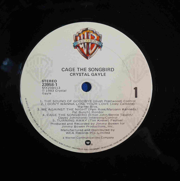 Crystal Gayle – Cage The Songbird LP vinyl record, image 5 of 6
