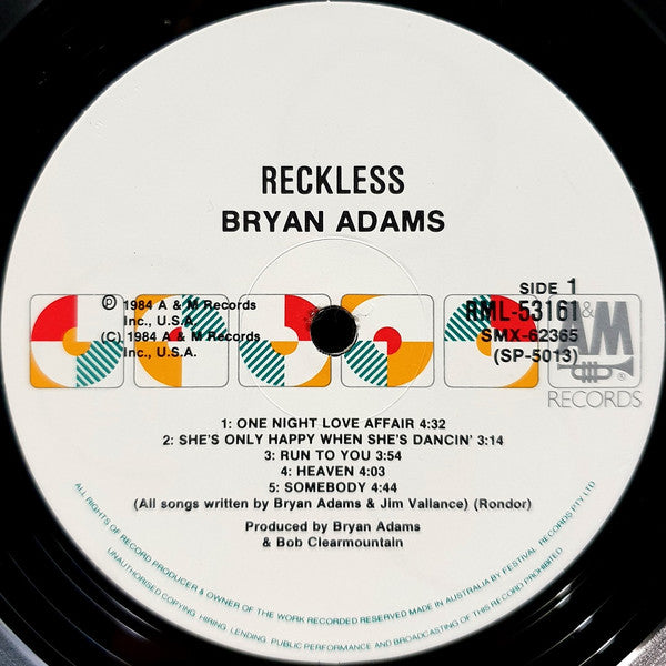 Bryan Adams – Reckless LP vinyl record, image 3 of 6