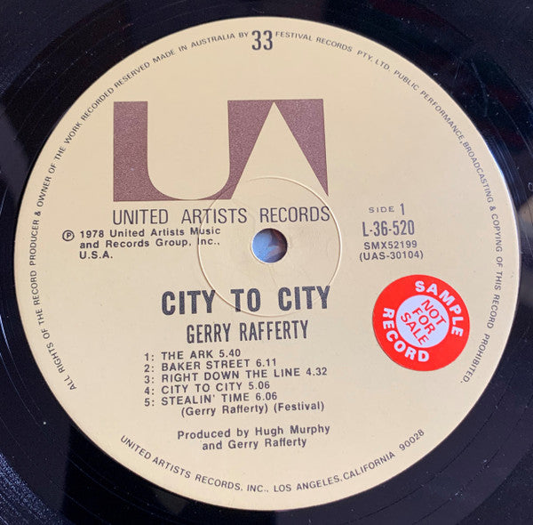 Gerry Rafferty – City To City LP vinyl record, image 3 of 4