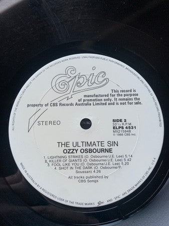 Ozzy Osbourne – The Ultimate Sin LP vinyl record, image 3 of 4