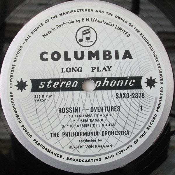Gioacchino Rossini, Herbert von Karajan, Philharmonia Orchestra – Rossini Overtures LP vinyl record, image 3 of 4