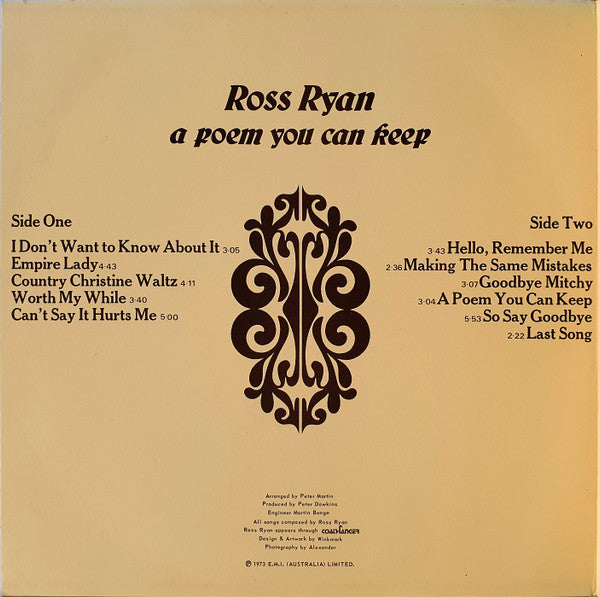 Ross Ryan – A Poem You Can Keep LP vinyl record, image 2 of 6
