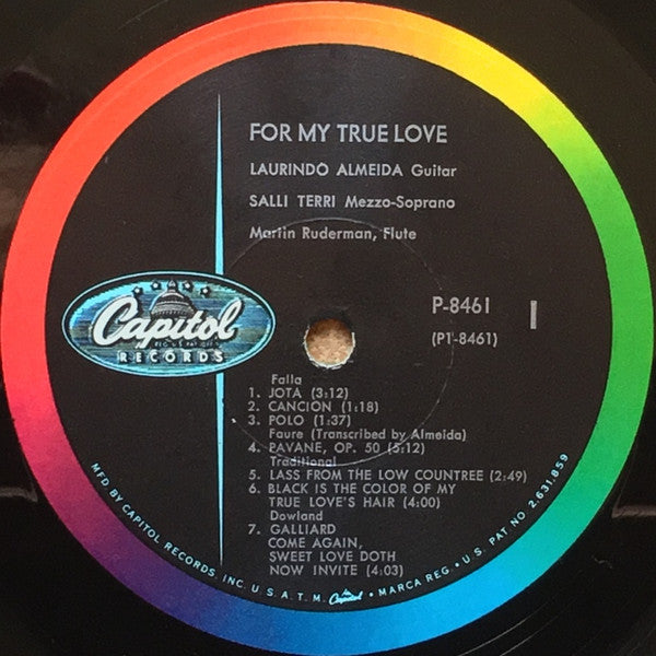 Laurindo Almeida, Salli Terri, Marty Ruderman – For My True Love LP vinyl record, image 3 of 4