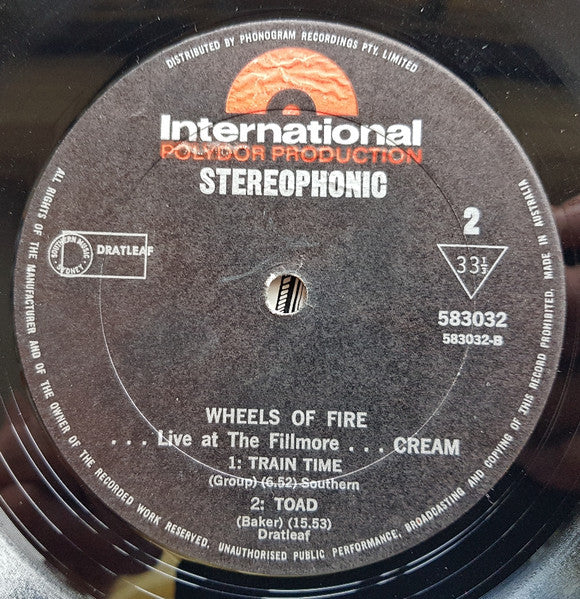 Cream – Wheels Of Fire - Live At The Fillmore LP vinyl record, image 4 of 4