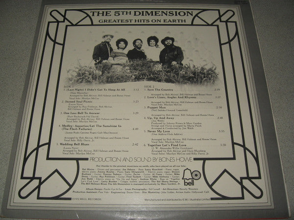 The Fifth Dimension – Greatest Hits On Earth LP vinyl record, image 2 of 4
