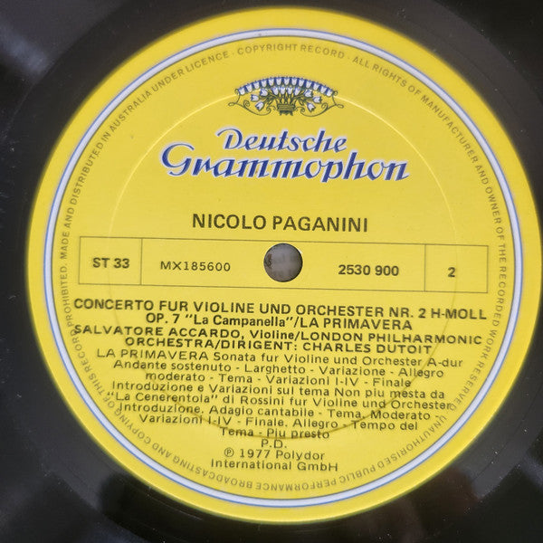 Niccolò Paganini, Salvatore Accardo, London Philharmonic Orchestra, Charles Dutoit – Concerto Per Violino N. 2 »La Campanella« · La Primavera · Non Più Mesta LP vinyl record, image 4 of 4