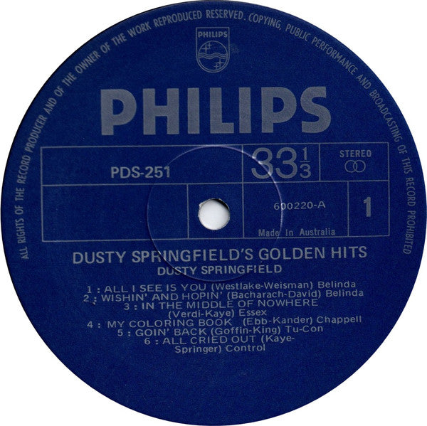 Dusty Springfield – Dusty Springfield's Golden Hits LP vinyl record, image 3 of 4