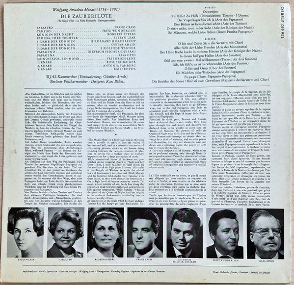 Wolfgang Amadeus Mozart, Karl Böhm, Evelyn Lear, Roberta Peters, Lisa Otto, Fritz Wunderlich, Dietrich Fischer-Dieskau, Franz Crass, Berliner Philharmoniker – Die Zauberflöte (Querschnitt) LP vinyl record, image 2 of 4