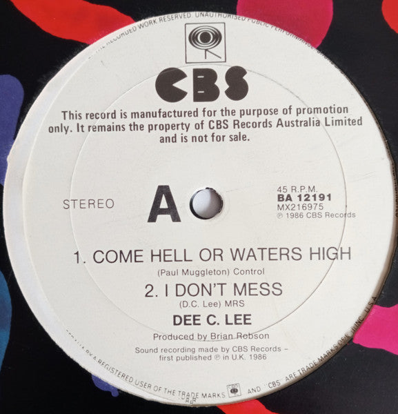 Dee C. Lee – Come Hell Or Waters High 12" vinyl record, image 1 of 3