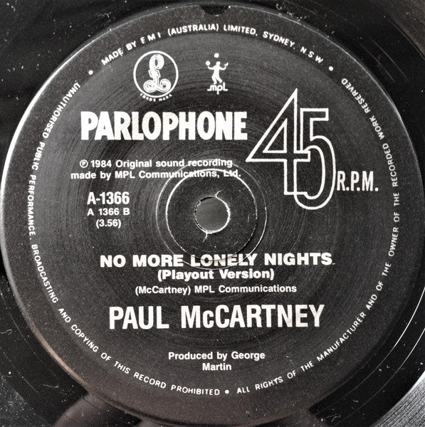 Paul McCartney – No More Lonely Nights 7" vinyl record, image 2 of 2