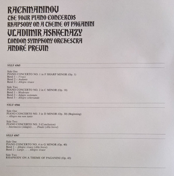 Sergei Rachmaninoff, Vladimir Ashkenazy, London Symphony Orchestra, André Previn – The Four Piano Concertos / Rhapsody On A Theme Of Paganini (3xLP) LP vinyl record, image 10 of 10