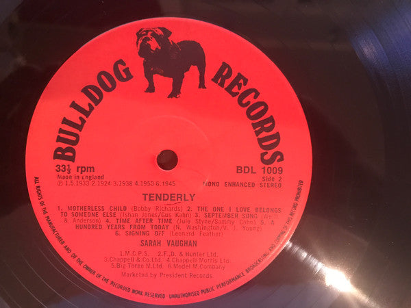 Sarah Vaughan – Tenderly LP vinyl record, image 4 of 4
