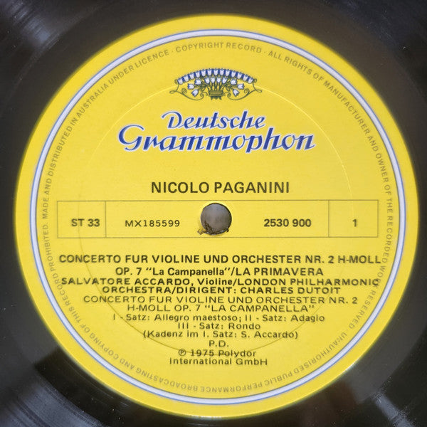 Niccolò Paganini, Salvatore Accardo, London Philharmonic Orchestra, Charles Dutoit – Concerto Per Violino N. 2 »La Campanella« · La Primavera · Non Più Mesta LP vinyl record, image 3 of 4