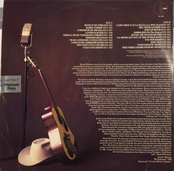Hank Williams – The Legendary Hank Williams LP vinyl record, image 2 of 4