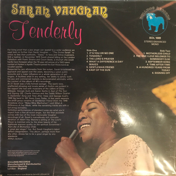 Sarah Vaughan – Tenderly LP vinyl record, image 2 of 4