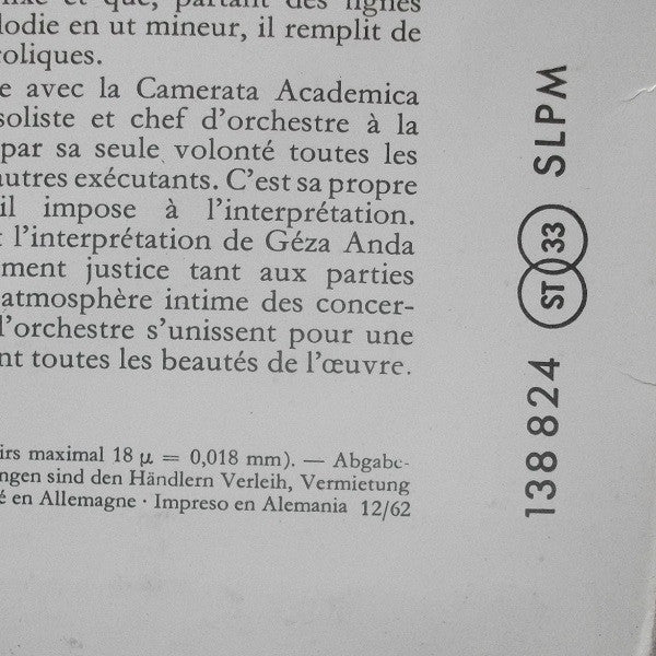 Wolfgang Amadeus Mozart, Camerata Academica Salzburg, Géza Anda – Piano Concertos No.6, B Flat Major, K.238 - No.22, E Flat Major, K.482 LP vinyl record, image 5 of 5