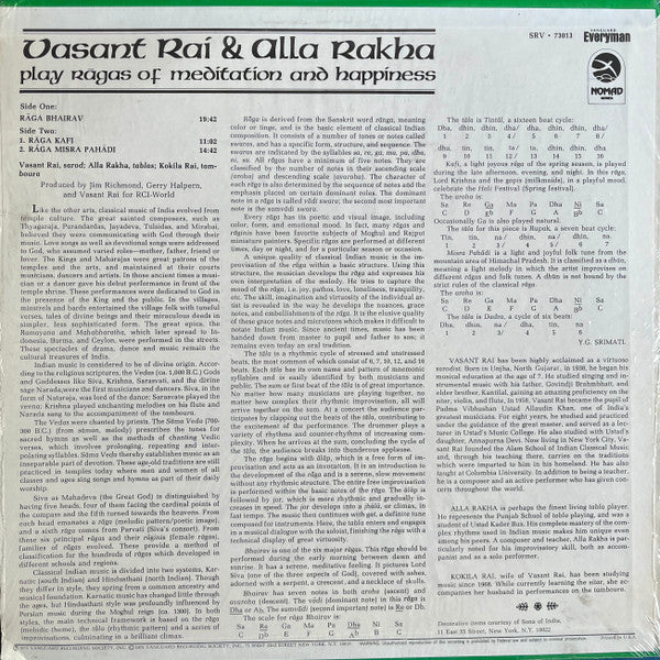 Vasant Rai, Alla Rakha – Play Ragas Of Meditation And Happiness LP vinyl record, image 2 of 4