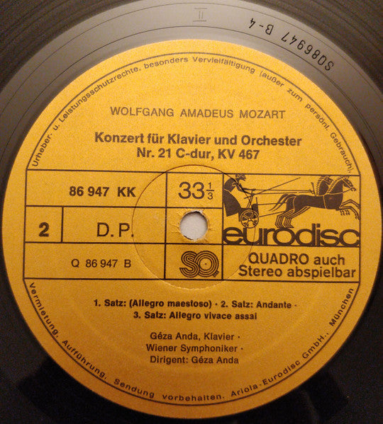 Géza Anda, Wolfgang Amadeus Mozart, Wiener Symphoniker – Concerto No.20 KV 466 - Concerto No.21 KV 467 D-Moll LP vinyl record, image 6 of 6