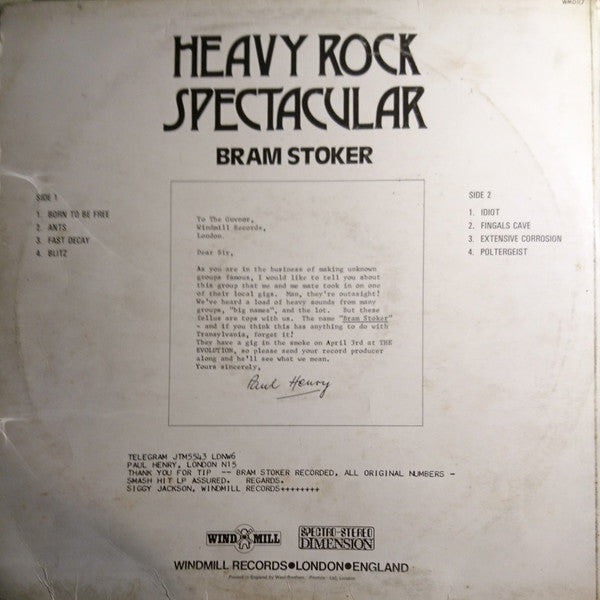 Bram Stoker – Heavy Rock Spectacular LP vinyl record, image 2 of 4