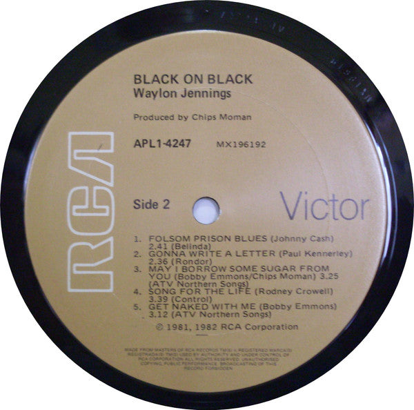 Waylon Jennings – Black On Black LP vinyl record, image 4 of 4