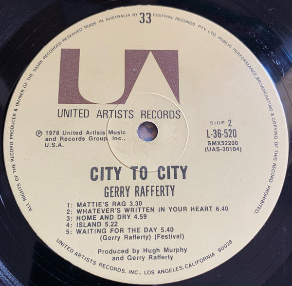 Gerry Rafferty – City To City LP vinyl record, image 4 of 4