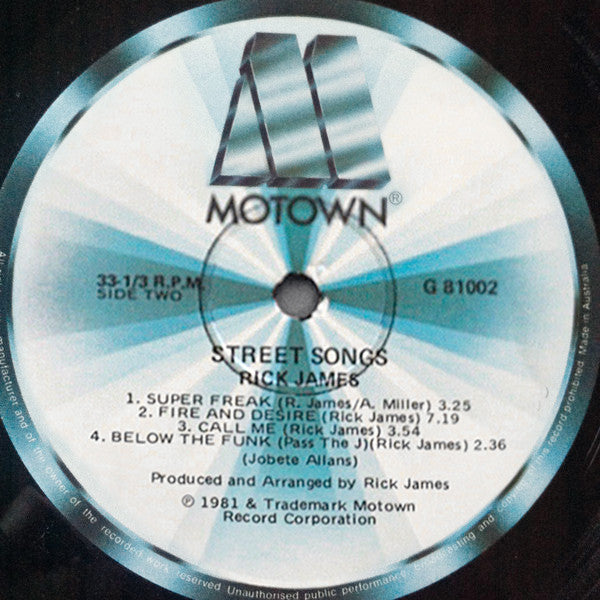 Rick James – Street Songs LP vinyl record, image 2 of 2