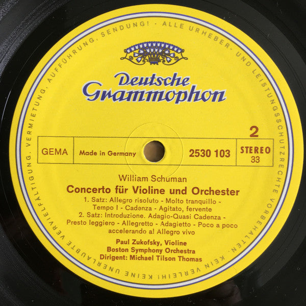 William Schuman, Walter Piston, Paul Zukofsky, Boston Symphony Orchestra, Michael Tilson Thomas – Violin Concerto / Symphony No. 2 LP vinyl record, image 4 of 4