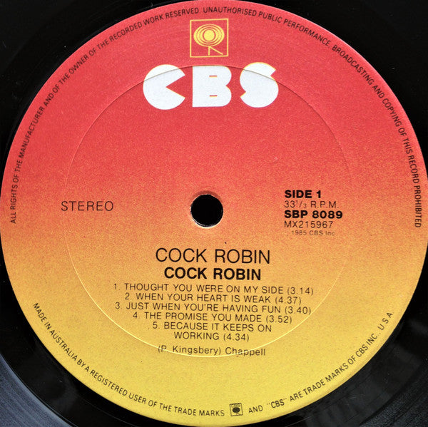 Cock Robin – Cock Robin LP vinyl record, image 9 of 10