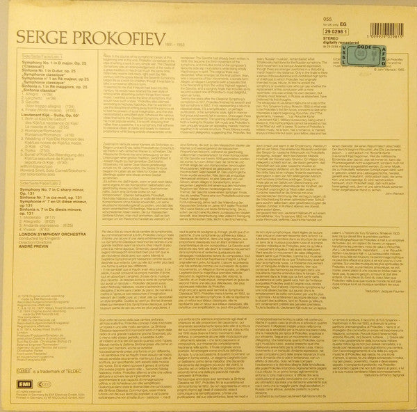 Sergei Prokofiev, London Symphony Orchestra, André Previn – Symphonies Nos. 1 & 7 / Lieutenant Kijé Suite LP vinyl record, image 2 of 4