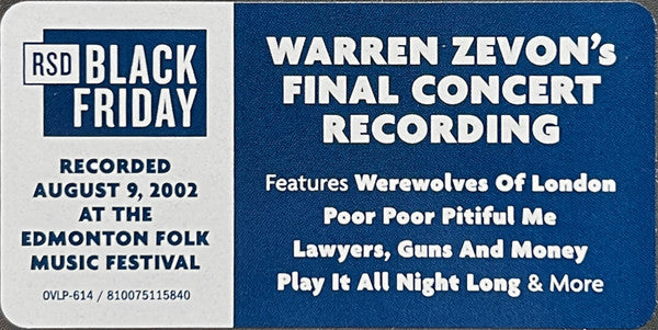 Warren Zevon – Epilogue: Live At The Edmonton Folk Music Festival LP vinyl record, image 10 of 10