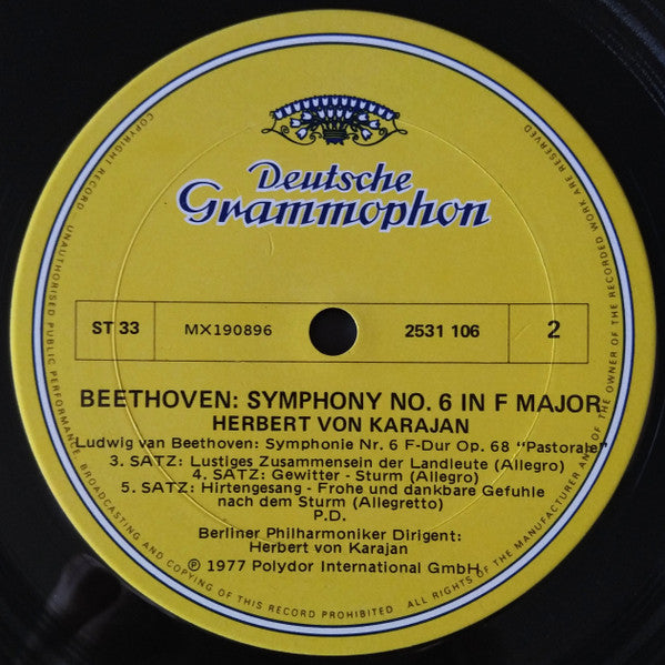 Ludwig van Beethoven, Herbert von Karajan, Berliner Philharmoniker – Symphonie Nr. 6 "Pastorale" LP vinyl record, image 4 of 4