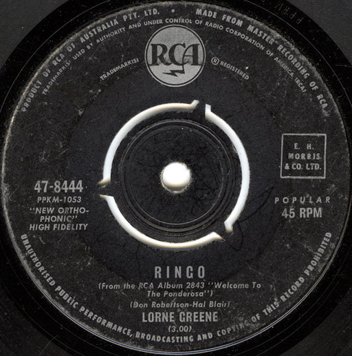 Lorne Greene – Ringo / Bonanza 7" vinyl record, image 1 of 2