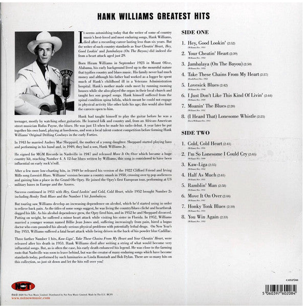 Hank Williams – Hank Williams Greatest Hits LP vinyl record, image 2 of 2