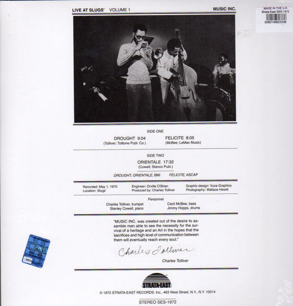 Music Inc – Live At Slugs' Volume 1 LP vinyl record, image 2 of 2