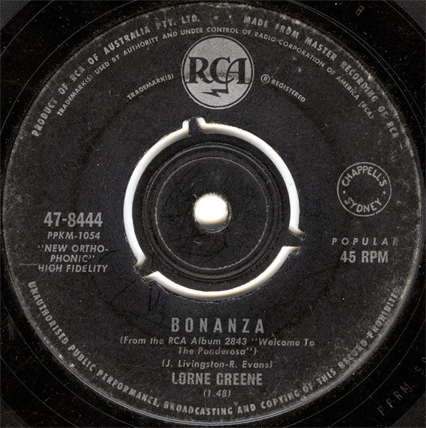 Lorne Greene – Ringo / Bonanza 7" vinyl record, image 2 of 2