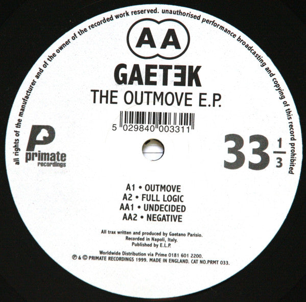 Gaetek – The Outmove E.P. 12" vinyl record, image 3 of 4